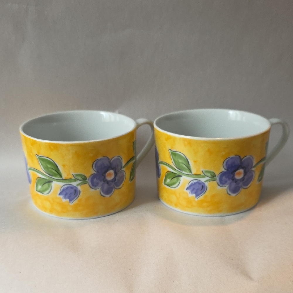 Floral Mug Set Yellow & Purple Cottagecore Mugs